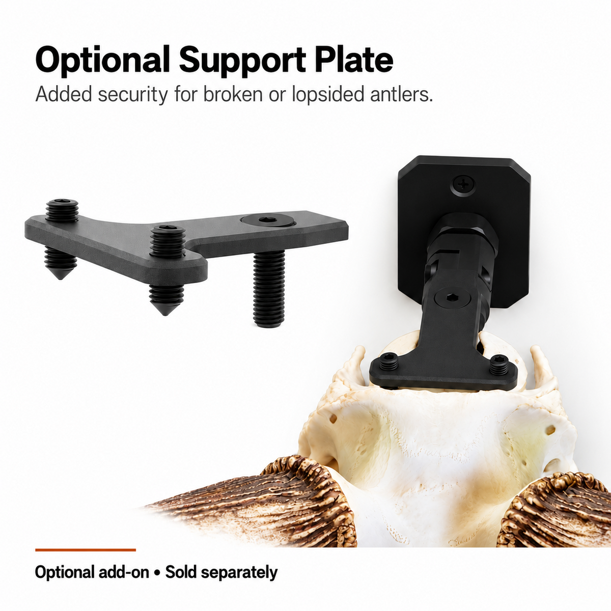 Optional support plate for extra security with broken or lopsided antlers. Sold separately.